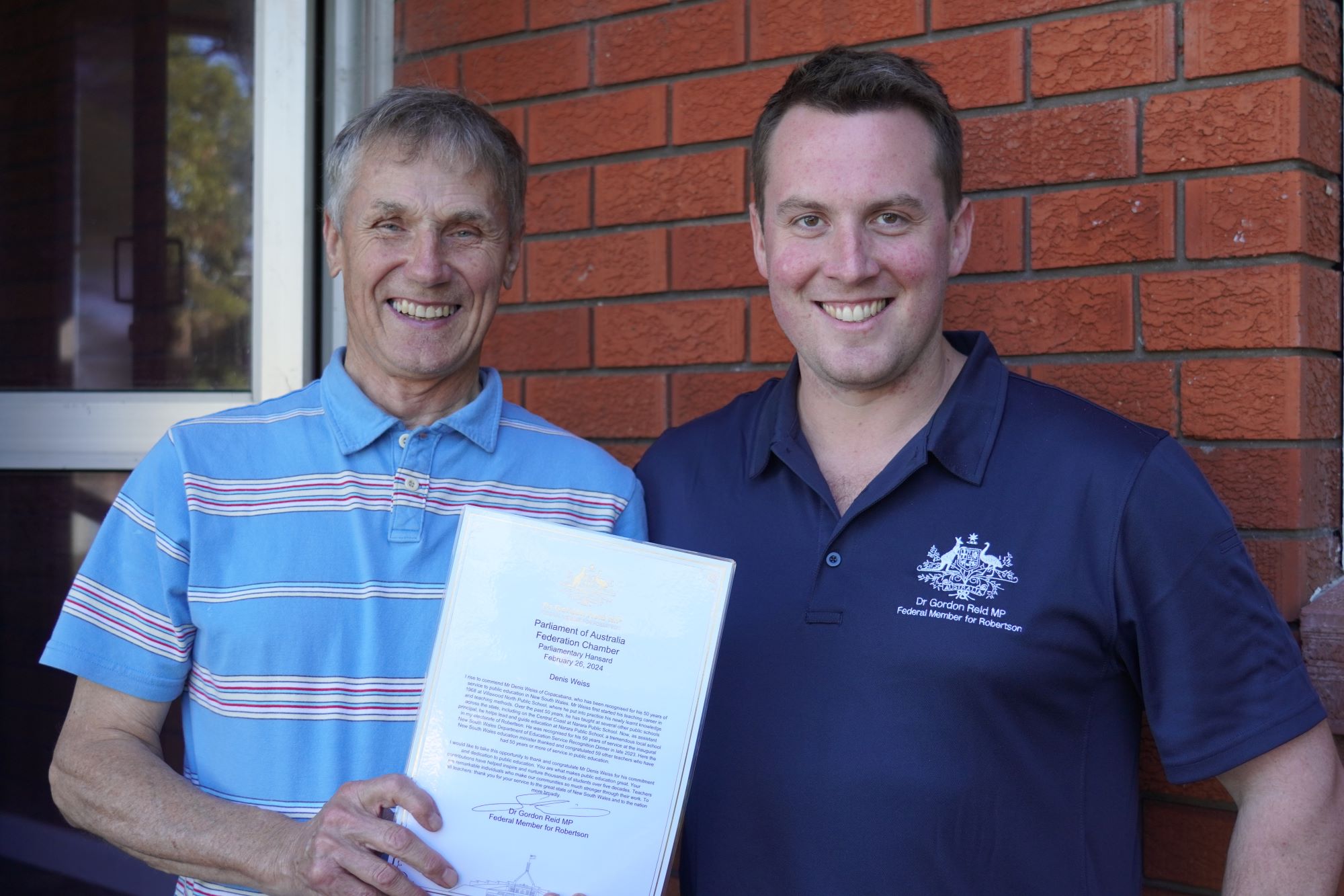 DR REID RECOGNISES MR WEISS’ FIFTY YEARS’ SERVICE IN EDUCATION Main Image