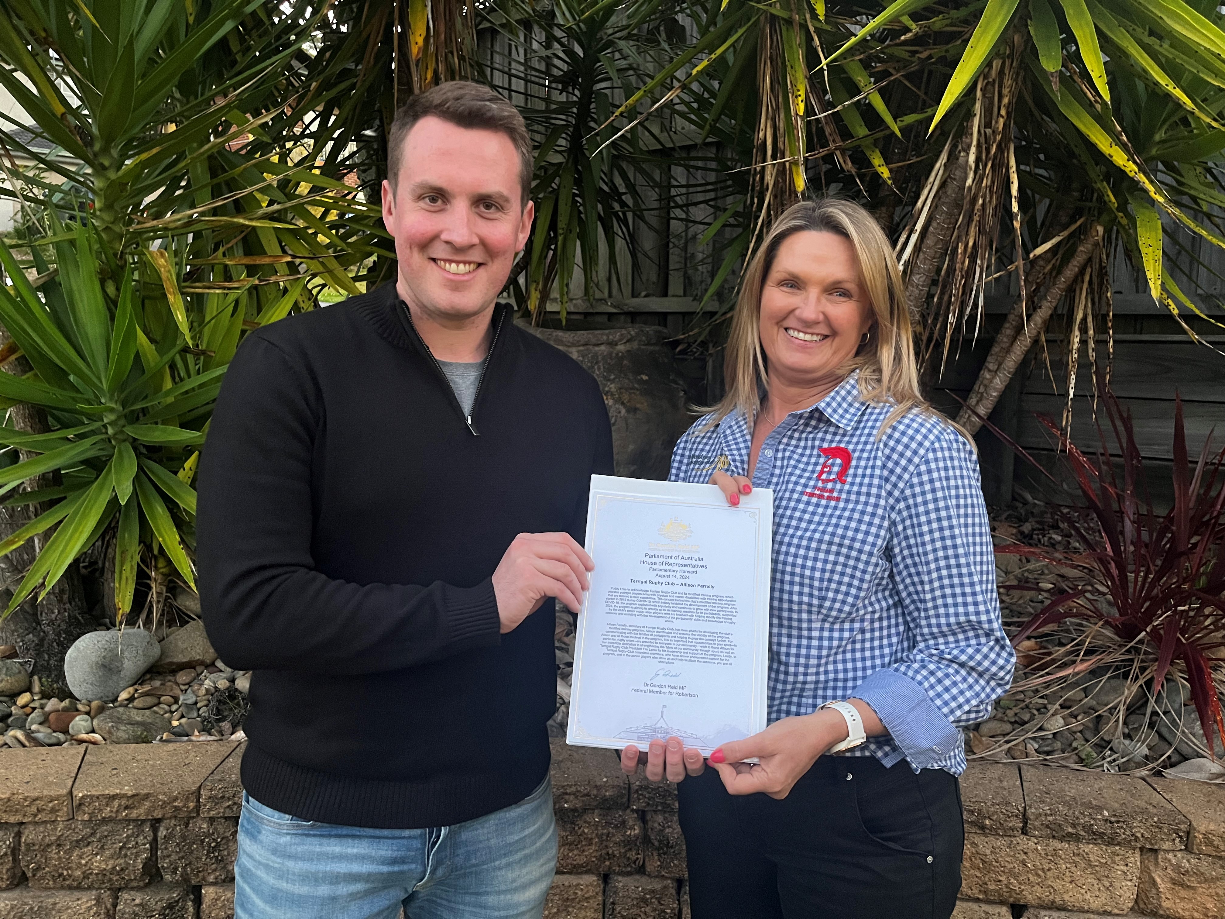 TERRIGAL RUGBY CLUB RECOGNISED IN THE AUSTRALIAN PARLIAMENT Main Image